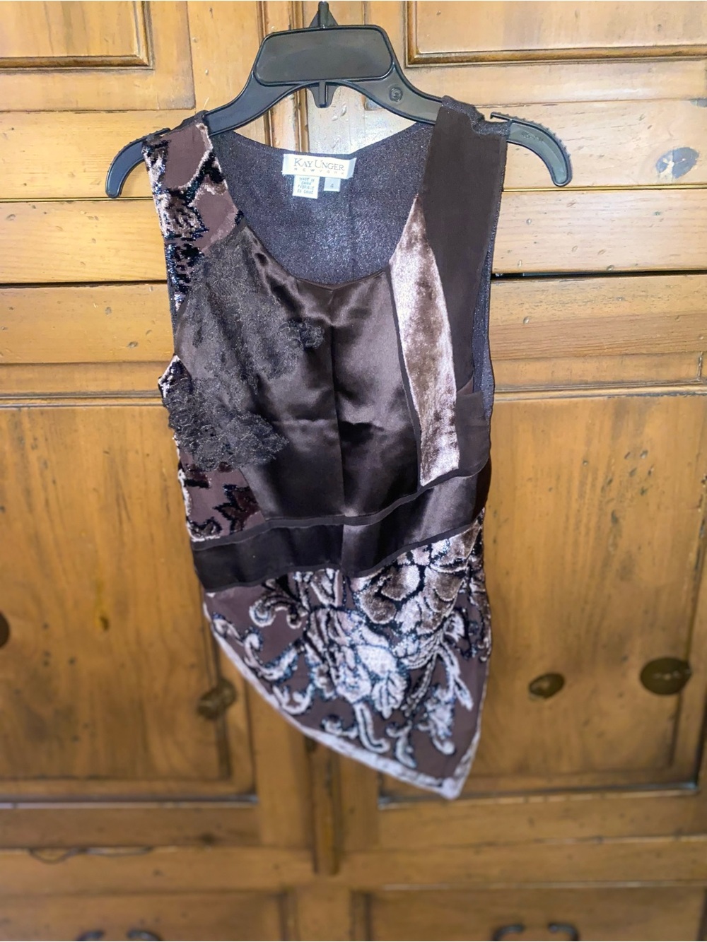 Vintage Y2K Lay Unger Asymmetrical Tank Top-Brown-Mixed Fabric-Size 4